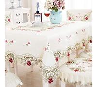 LeLehome 57" X 86" Oblong Flower Embroidered Lace Tablecloth, Floral Vintage Classic Table Cloth Cover for Home Dining Kitchen Decoration, Red Rose