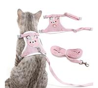 LeLehome Cat Vest Harness and Leash Set - Soft Fabric Cute Pink Bear, Adjustable Straps Walking Escape Proof for Kitten, Puppy