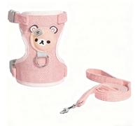 LeLehome Cat Vest Harness and Leash Set - Soft Fabric Cute Pink Bear, Adjustable Straps Walking Escape Proof for Kitten, Puppy