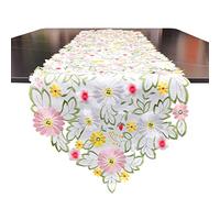 LeLehome Embroidery Daisy Flowers Cutwork Table Runner, 14" X 69" Floral Home Kitchen Dining Spring Summer Tabletop Decoration