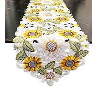 LeLehome Embroidery Sunflowers Cutwork Table Runner, 14" X 69" Floral Flowers Home Kitchen Dining Spring Summer Autumn Festival Tabletop Decoration