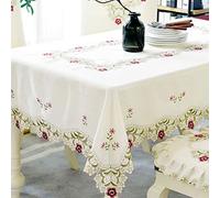 LeLehome Flower Embroidered Classic Tablecloth, 55" X 78" Oblong Floral Vintage Lace Table Cloth Cover for Home Dining Kitchen Wedding Party Indoor Decoration, Rectangular Red Rose