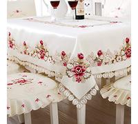 LeLehome Flowers Embroidery Tablecloth 57" X 86", Vintage Classic Lace Beige White Leaves Dining Table Cloth Table Cover for Festival Wedding Party Home Kitchen Rectangular