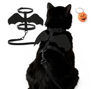 LeLehome Halloween Costume Pet Harness and Leash Set for Cats & Dogs - Cute Bat Wings with Pumpkin Jingle Bell, Adjustable Straps for Kitten, Puppy, Rabbit, Party Cosplay Accessory