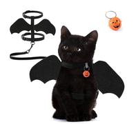 LeLehome Halloween Costume Pet Harness and Leash Set for Cats & Dogs - Cute Bat Wings with Pumpkin Jingle Bell, Adjustable Straps for Kitten, Puppy, Rabbit, Party Cosplay Accessory