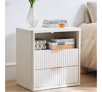 LELELINKY 23" Fluted Nightstand, Wide 2 Drawers End Table,Natural Night Stand with Open Storage Cabinet, Farmhouse Bed Side Tables, Wood Dresser for Bedroom, Living Room, Closet white