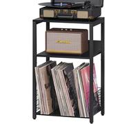LELELINKY 3-Tier Vinyl Record Stand, Vintage Vinyl Shelf Side Table, Record Player Table with Storage Space for up to 100 Albums, Record Shelf Holder for Living Room and Office (Black)