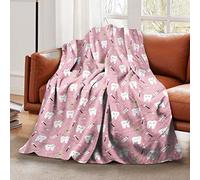 LELEMATE Pink Happy Teeth Dentist Throw Blanket Super Soft Flannel Blanket Decorative Sofa Blanket for Kids Adults Warm Cozy 60"X50" Couch Blankets for Living Room Home Travel Camping Beach