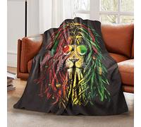 LELEMATE Plush Fluffy Throw Blanket Jamaica Reggae Rasta Lion Sunglass Bed Blanket for Boys Girls Teens Smooth Soft Flannel Blanket for Sofa Chair Office Travel Camping Outdoor Home Decor 50"x60"