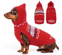 Lelepet Dachshund Jumper, Knit Sausage Dog Sweater with Hood,Red XS