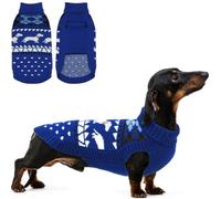 Lelepet Dog Jumper for Dachshund, Knitted Jumper with Dachshund Pattern, Warm Dog Sweater, Turtleneck Winter Pullover for Large Dogs, Blue XL