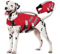 Lelepet Dog Life Jacket,Buoyancy Aid Flotation Vest for Swimming, Red XL