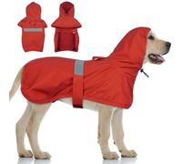 Lelepet Dog Raincoat, Waterproof Rain Coat for Extra Large Dogs, Windproof Poncho with Adjustable Rear Legs Straps, Dog Poncho with Reflective Strip, Red 3XL