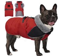 Lelepet Dog Winter Coat, Waterproof Warm Puppy Jacket with Reflective Strips, Fleece Lined, Adjustable Fit for Medium Dogs, Cold Weather Windproof Dog Vest, Red M