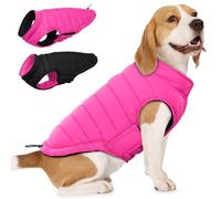 Lelepet Reversible Dog Winter Coat, Warm Waterproof Jacket for Large dogs, Puppy Winter Puffer Jacket, Windproof Dog Vest, Easy on/Off, Rose Red XL