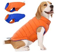 Lelepet Reversible Dog Winter Coat, Warm Waterproof Jacket for Medium Large dogs, Puppy Winter Puffer Jacket, Windproof Dog Vest, Easy on/Off, Orange L