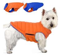 Lelepet Reversible Dog Winter Coat, Warm Waterproof Jacket for Small Dogs, Puppy Winter Puffer Jacket, Windproof Dog Vest, Easy on/Off, Orange XS