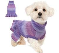 Lelepet Turtleneck Medium Dog Jumper, Fall Winter Warm Dog Pullover Sweater Dress, Puppy Christmas Sweater for Girls, Knitwear Cold Weather Apparel Knit Pet Clothes for Bulldog, Dachshund, Purple M