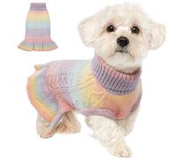 Lelepet Turtleneck Medium Dog Jumper, Fall Winter Warm Dog Pullover Sweater Dress, Puppy Christmas Sweater for Girls, Knitwear Cold Weather Apparel Knit Pet Clothes for Bulldog, Dachshund, Pink M