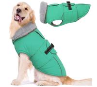 Lelepet Warm Coats and Jackets for Dogs, Waterproof Winter Dog Coat for Cold Weather, Reflective Dog Puffer Jacket, Fleece Lining Pet Coat with Harness Hole for Large Dogs, Green XL
