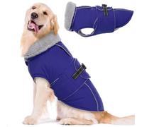 Lelepet Warm Coats and Jackets for Dogs, Waterproof Winter Dog Coat for Cold Weather, Reflective Dog Puffer Jacket, Fleece Lining Pet Coat with Harness Hole for Large Dogs, Blue XL