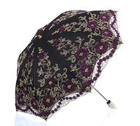 Lelestar Ladies Lace 2 Folding UV Parasol Snow/Rain/Sun Umbrella Embroidery Wedding Umbrella (Black)