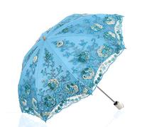 Lelestar Ladies Lace 2 Folding UV Parasol Snow/Rain/Sun Umbrella Embroidery Wedding Umbrella (Blue)