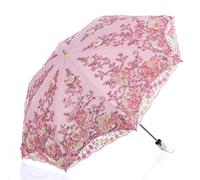 Lelestar Ladies Lace 2 Folding UV Parasol Snow/Rain/Sun Umbrella Embroidery Wedding Umbrella (Pink)