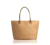 Lelestar Women Multifuctional Reusable Shopper Bag Carry-All & Organizer Straw Beach Tote Bag Shoulder or Top-Handle Handbag for Daily Working/Shopping/Beach Vacation/Baby/Outdoor Activities (Brown)