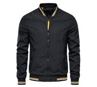 LELEW Summer Bomber Jacket For Men, Long Sleeves Thin Baseball Jackets Lightweight Breathable Jackets Windbreaker Casual Sports Running Coats Top Black M