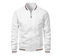 LELEW Summer Bomber Jacket For Men, Long Sleeves Thin Baseball Jackets Lightweight Breathable Jackets Windbreaker Casual Sports Running Coats Top White 3Xl
