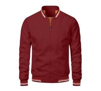 LELEW Summer Bomber Jacket For Men, Long Sleeves Thin Baseball Jackets Lightweight Breathable Jackets Windbreaker Casual Sports Running Coats Top Red Xl