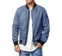 LELEW Thin Bomber Jacket For Men, Long Sleeves Baseball Jackets Solid Color Breathable Varsity Jackets Comfortable Summer Casual Sports Jacket Plus Size Blue L