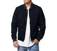 LELEW Thin Bomber Jacket For Men, Long Sleeves Baseball Jackets Solid Color Breathable Varsity Jackets Comfortable Summer Casual Sports Jacket Plus Size Navy L