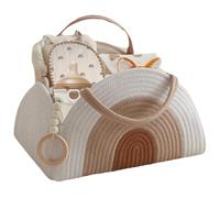 lelewangluo Nappy Caddy, Cotton Woven Rope Diaper Caddy,Portable Baby Nappy Organiser Storage Basket, Sturdy Changing Cadd-y with Handles, Baby Essentials for Newborn (White Brown)