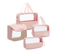 LELEWANGLUO Toiletry Bag, Clear Travel Wash Bag for Toiletries, 4 PCS Portable Waterproof PVC+PU Transparent Makeup Bag with Zippers, Handing Travel Bag for Women and Girls (Pink)