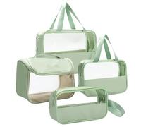LELEWANGLUO Transparent Travel Toiletry Bag, 4 PCS Portable Waterproof PVC+PU Makeup Bag with Zippers, Green