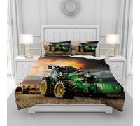 Leleyouzer 3D Tractor Bed Linen Set 200 x 200 cm, Tractor Pattern Duvet Cover for Children Boys, Soft and Comfortable Microfibre, 3-Piece Set with Zip Closure