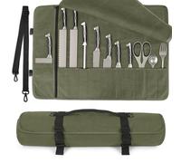 lelezone Chef Knife Roll Bag,Waterproof Waxed Canvas Knife Case Holds,Knives Roll Bags for Chefs Professional with Adjustable Strap,Chef Backpack with 11 Knife Slots and a Large Zippered Pocket