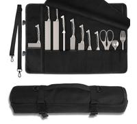 lelezone Upgraded Chef Knife Roll Bag, Waterproof Waxed Canvas Knife Case Holds Size Up to 18'', Portable Knife Holder with 11 Slots for Knives with Adjustable Strap, Gift for Beginner or Pro