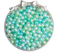 Leliafleury 100Pcs Coloured Imitation Pearl Beads 6mm ABS Gradient Round Spacer Beads for Beading DIY Crafts, Sky Blue/Light Green