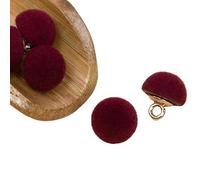 Leliafleury 10pcs Velvet Fabric Covered Buttons with Shank,10MM Semi-Circular Buttons,Dark Red Decorative Sewing Button For Clothes/DIY