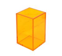 Leliafleury 1Pcs Orange Acrylic Pen Pot, 7x7x10cm Acrylic Pen Holder Square, Clear Makeup Brush Holder for School Home Office Desk Accessory