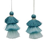 Leliafleury 2Pcs 3 Layers Design Cotton Silk Tassel 7.5cm Handmade Mini Tassels for DIY Craft Key Chain Home Decor, Green Tone