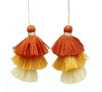 Leliafleury 2Pcs 3 Layers Design Cotton Silk Tassel 7.5cm Handmade Mini Tassels for DIY Craft Key Chain Home Decor, Orange Tone