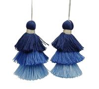 Leliafleury 2Pcs 3 Layers Design Cotton Silk Tassel 7.5cm Handmade Mini Tassels for DIY Craft Key Chain Home Decor, Blue Tone