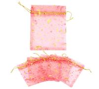 Leliafleury 50Pcs Red Organza Gift Bags 7 x 9cm Moon Stars Organza Bags Jewellery Gift Bags Drawstring Gift Bags for Wedding Birthday Anniversary Party