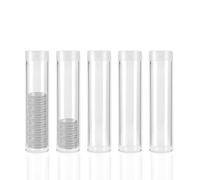 Leliafleury 5Pcs Clear Coin Storage Tubes 20mm Plastic Coin Tubes Transparent Round Collection Barrel