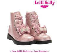 Lelli Kelly Girls Diamante Bow Boots Glitter Rose Pink Side Zip - LK3736