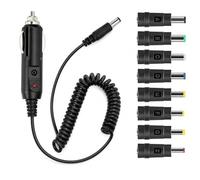 Leloco 12 V power supply car charger cigarette lighter charging cable | 12 V 2 A adapter, 55-150 cm spiral cable, 3 A fuse, 8 DC plug (5.5 x 2.1 mm etc.), for DVD player and car electronics.